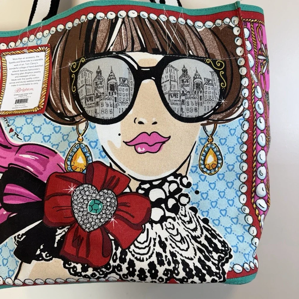 NWT Brighton Large Canvas Tote Bag CityScape Peace Love & Jewels 16x14 Dopamine